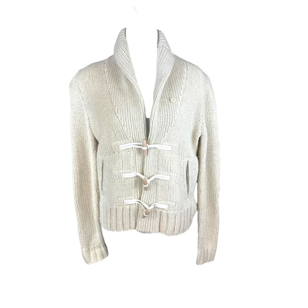 Ralph Lauren Hand Knit Wool Angora Toggle Cardigan M Cream Excellent Elbow Patch